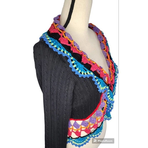 Muchael Simon Y2K Rainbow Crochet Floral Open Cardigan Size… - Picture 3 of 13